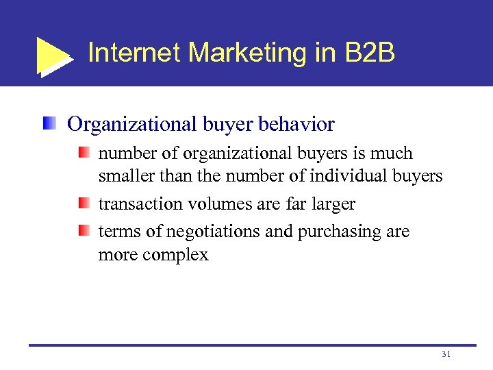 Internet Marketing in B 2 B Organizational buyer behavior number of organizational buyers is