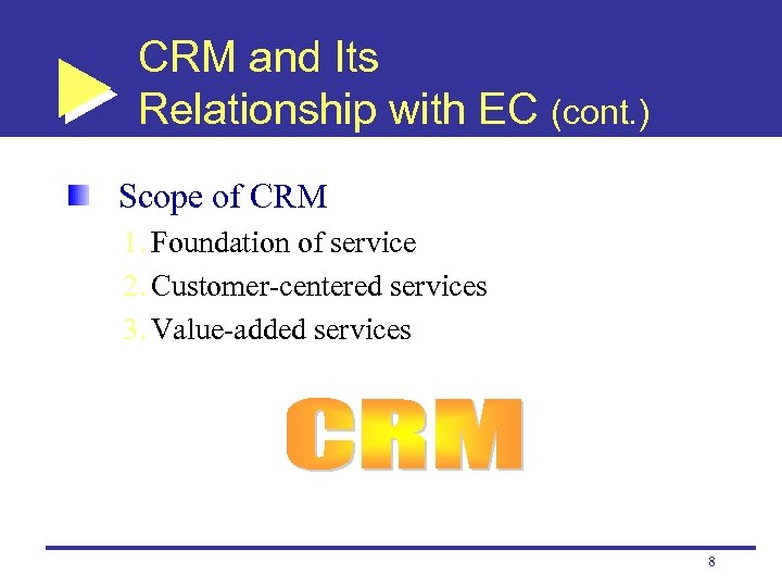 CRM and Its Relationship with EC (cont. ) Scope of CRM 1. Foundation of