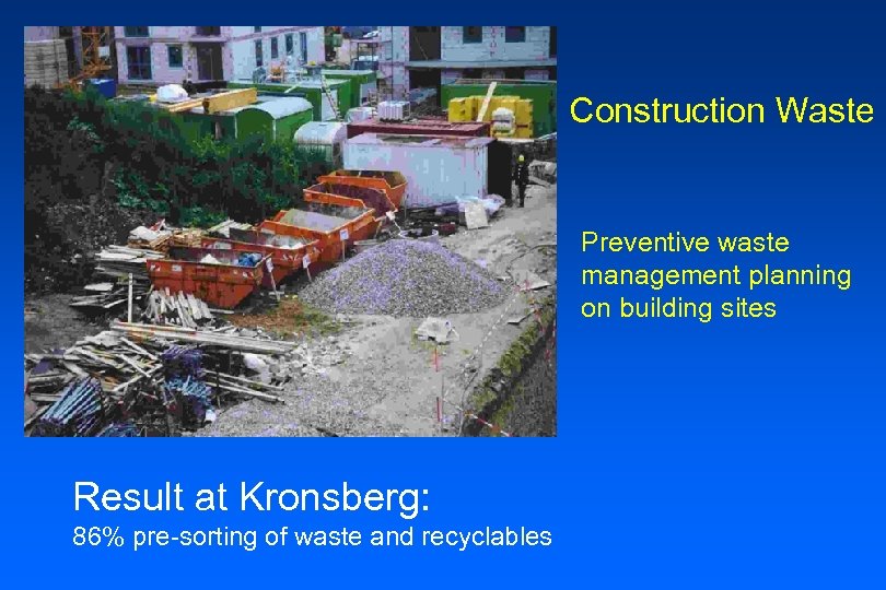 Construction Waste Preventive waste management planning on building sites Result at Kronsberg: 86% pre-sorting