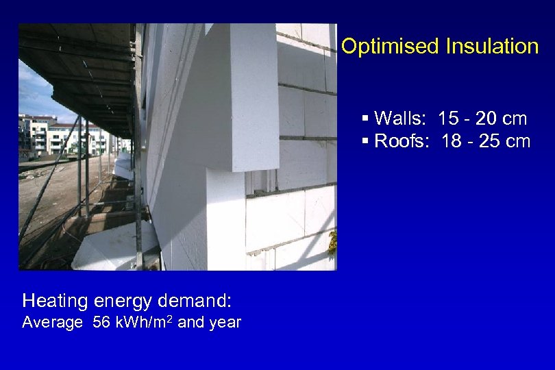 Optimised Insulation § Walls: 15 - 20 cm § Roofs: 18 - 25 cm