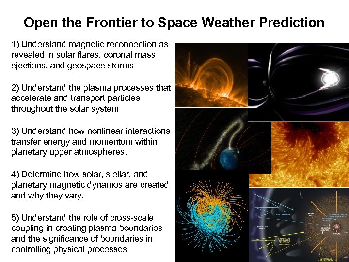 Open the Frontier to Space Weather Prediction 1) Understand magnetic reconnection as revealed in