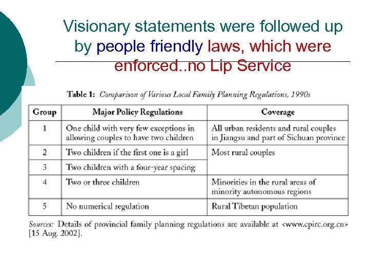 Visionary statements were followed up by people friendly laws, which were enforced. . no