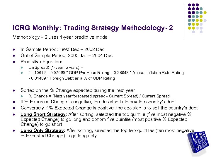 ICRG Monthly: Trading Strategy Methodology- 2 Methodology – 2 uses 1 -year predictive model