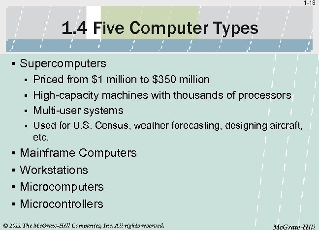 1 -18 1. 4 Five Computer Types § Supercomputers § § Priced from $1