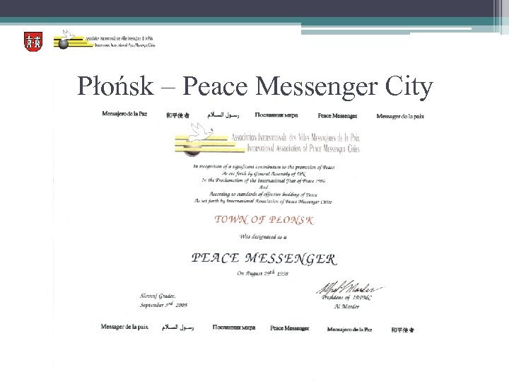 Płońsk – Peace Messenger City 