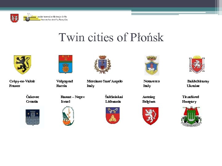 Twin cities of Płońsk Crépy-en-Valois France Čakovec Croatia Volgograd Russia Ramat – Negev Israel