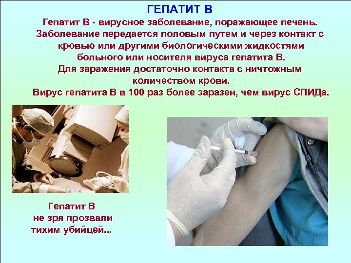 ГЕПАТИТ В Гепатит B - вирусное заболевание, поражающее печень. Заболевание передается половым путем и