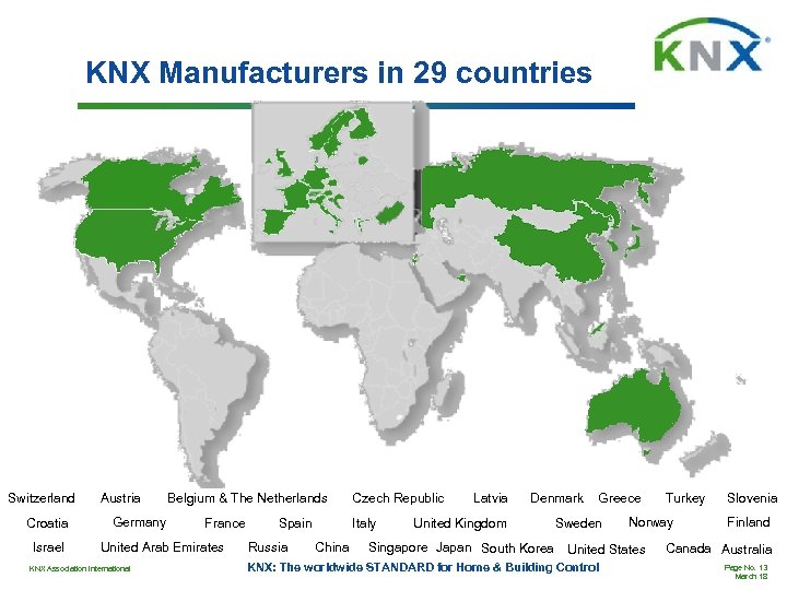 KNX Manufacturers in 29 countries Switzerland Croatia Israel Austria Germany Belgium & The Netherlands