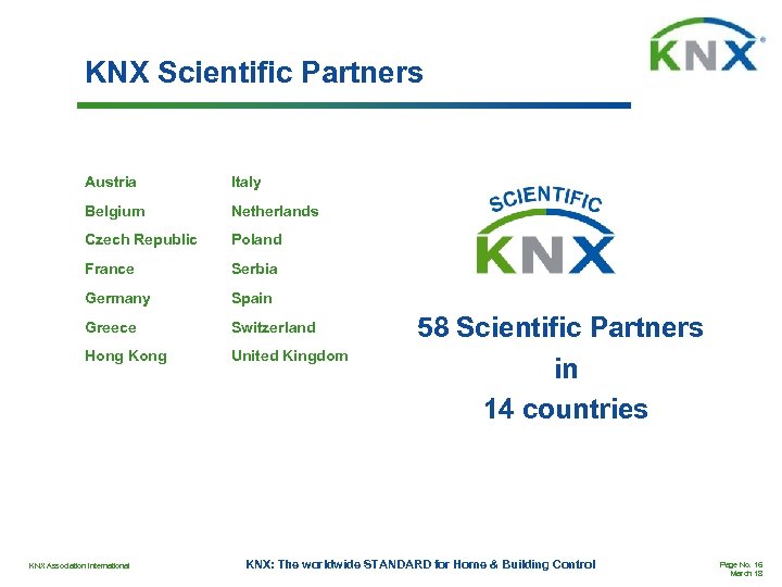 KNX Scientific Partners Austria Italy Belgium Netherlands Czech Republic Poland France Serbia Germany Spain