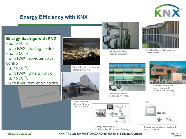 Energy Efficiency with KNX Energy Savings with KNX • up to 40 % with