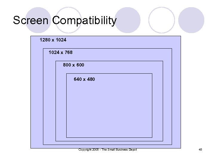 Screen Compatibility 1280 x 1024 x 768 800 x 600 640 x 480 Copyright