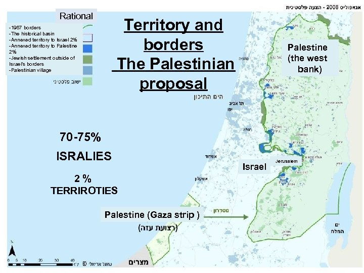 Rational Territory and borders The Palestinian proposal -1967 borders -The historical basin -Annexed territory