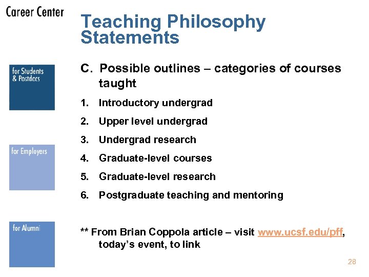 Teaching Philosophy Statements C. Possible outlines – categories of courses taught 1. Introductory undergrad