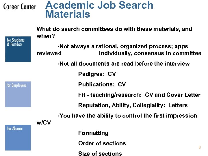 Academic Job Search Materials What do search committees do with these materials, and when?