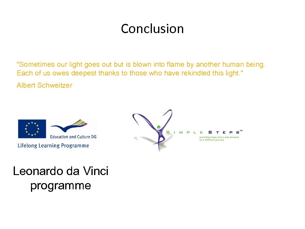 Conclusion "Sometimes our light goes out but is blown into flame by another human