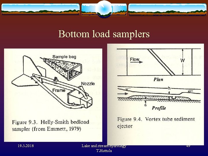 Bottom load samplers 19. 3. 2018 Lake and stream hydrology T. Huttula 49 