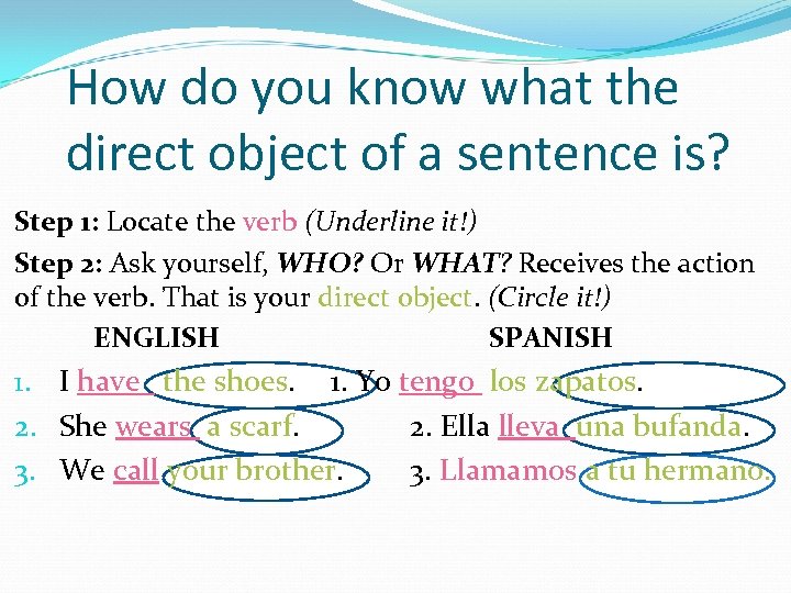 How do you know what the direct object of a sentence is? Step 1: