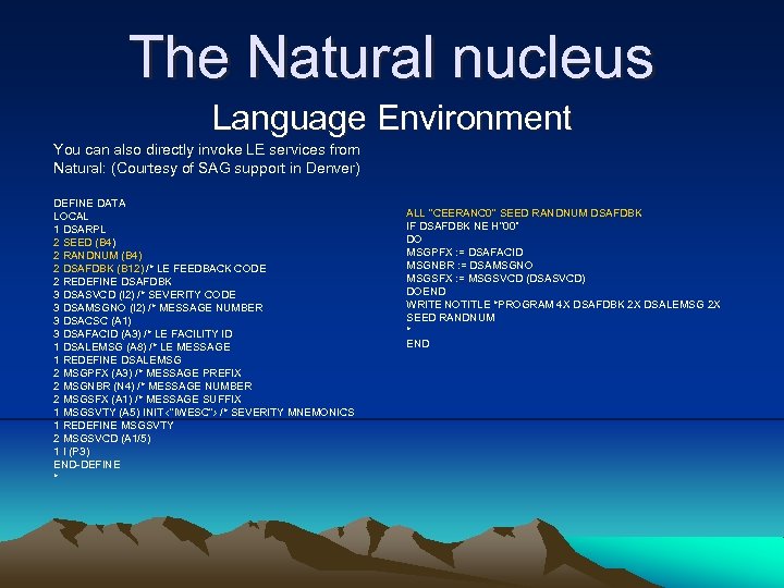 The Natural nucleus Language Environment You can also directly invoke LE services from Natural: