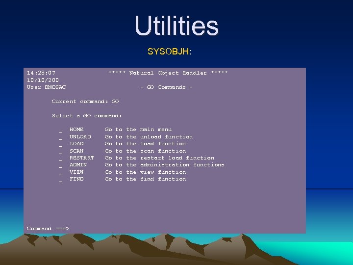 Utilities SYSOBJH: 14: 28: 07 10/10/200 User DMDSAC ***** Natural Object Handler ***** -