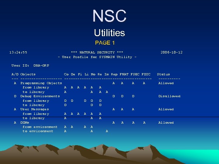 NSC Utilities PAGE 1 13: 24: 55 User ID: *** NATURAL SECURITY *** -