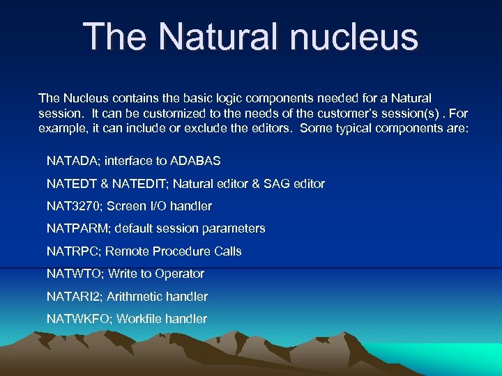 The Natural nucleus The Nucleus contains the basic logic components needed for a Natural