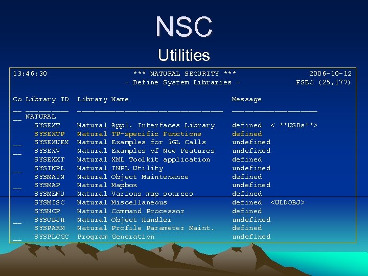 NSC Utilities 13: 46: 30 Co Library ID __ _____ __ NATURAL SYSEXTP __