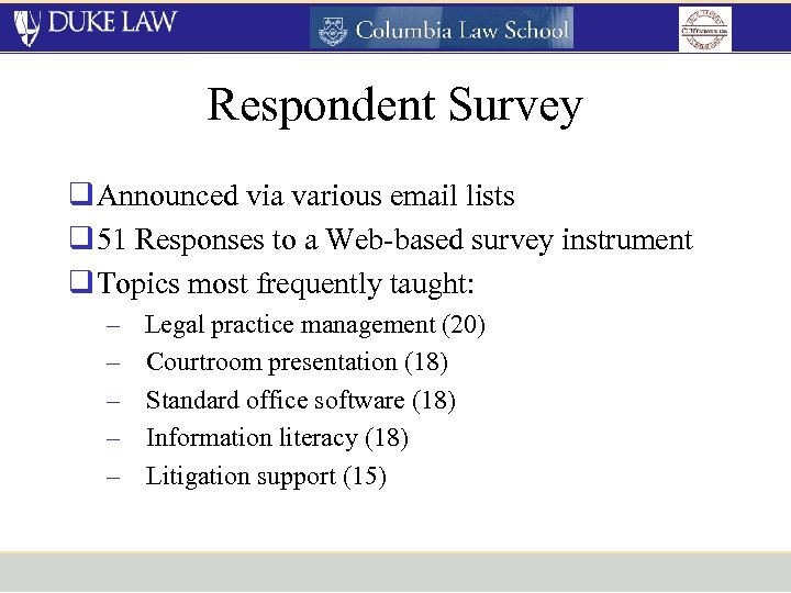 Respondent Survey q Announced via various email lists q 51 Responses to a Web-based