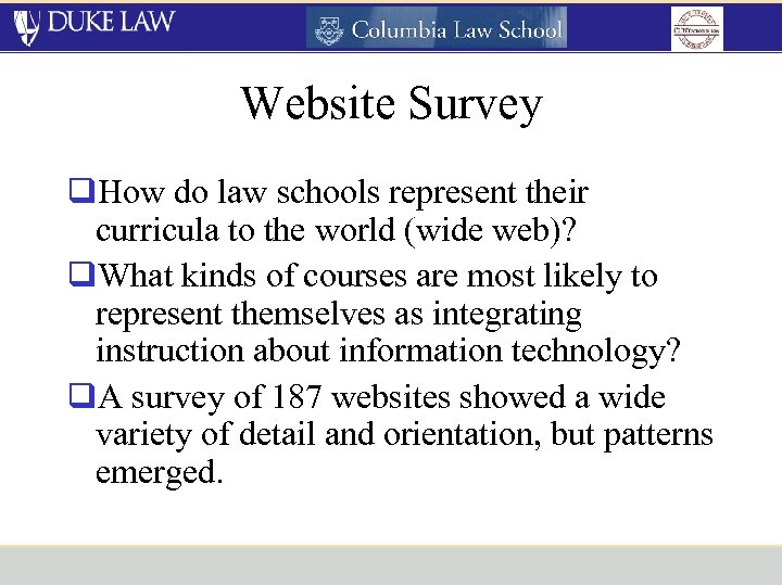 Website Survey q. How do law schools represent their curricula to the world (wide