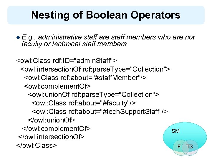 Nesting of Boolean Operators l E. g. , administrative staff are staff members who