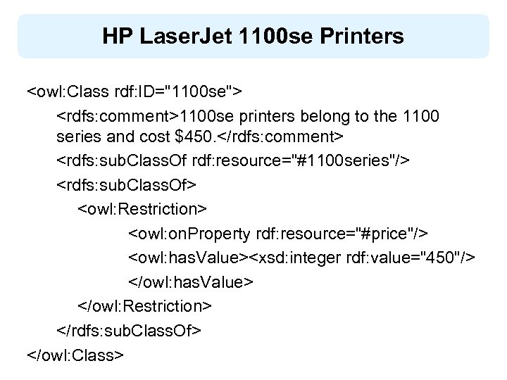 HP Laser. Jet 1100 se Printers <owl: Class rdf: ID="1100 se"> <rdfs: comment>1100 se