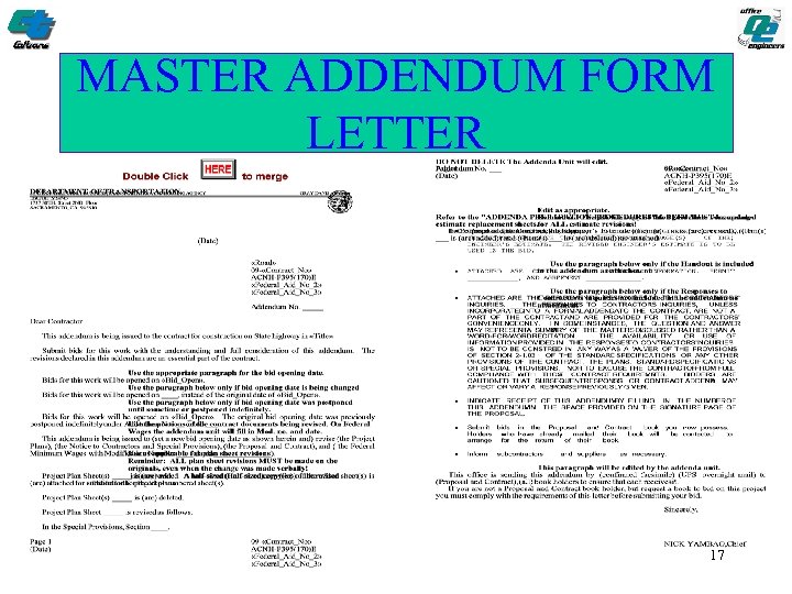 MASTER ADDENDUM FORM LETTER 17 