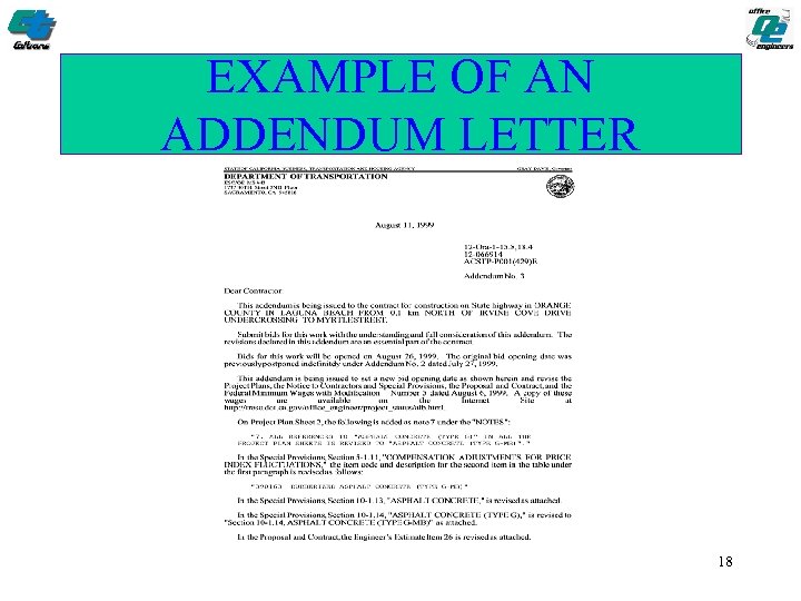 EXAMPLE OF AN ADDENDUM LETTER 18 