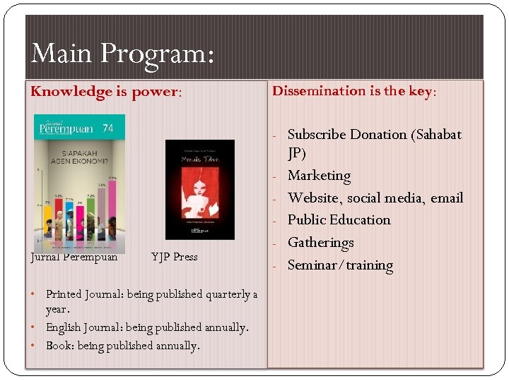 Main Program: Knowledge is power: Dissemination is the key: - Subscribe Donation (Sahabat -