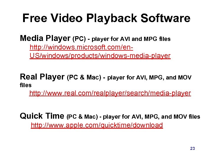 Free Video Playback Software Media Player (PC) - player for AVI and MPG files