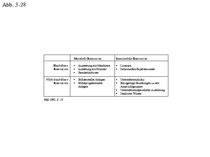 Abb. 3 -28 Materielle Ressourcen Immaterielle Ressourcen Handelbare Ressourcen • • • Ausstattung mit