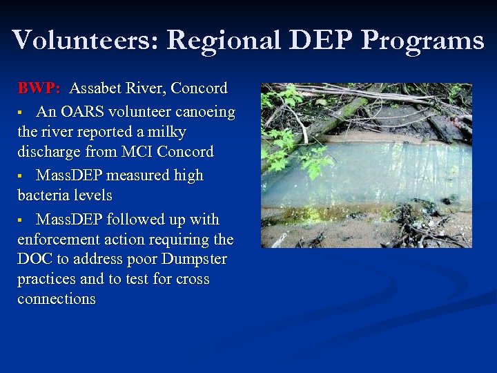 Volunteers: Regional DEP Programs BWP: Assabet River, Concord § An OARS volunteer canoeing the