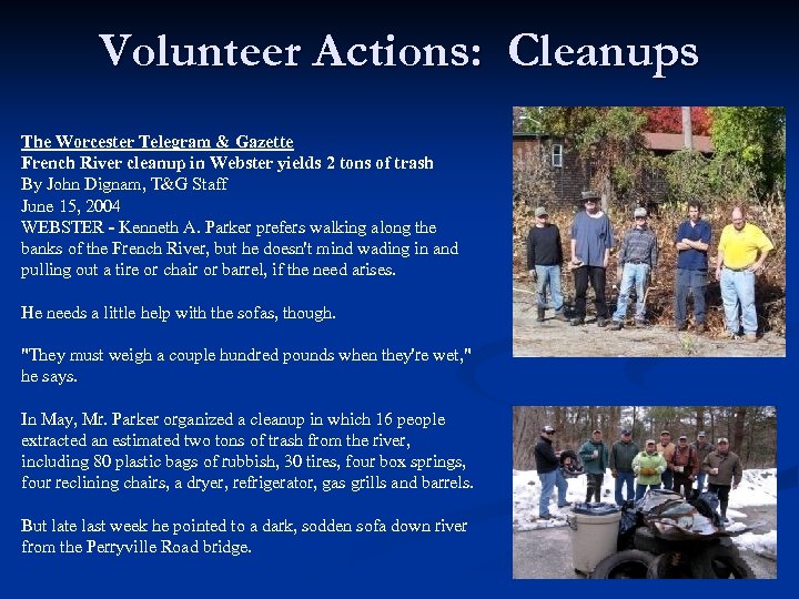 Volunteer Actions: Cleanups The Worcester Telegram & Gazette French River cleanup in Webster yields