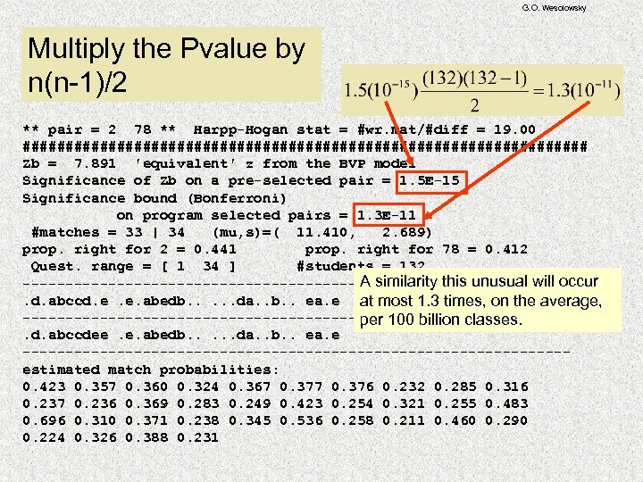 G. O. Wesolowsky Multiply the Pvalue by n(n-1)/2 ** pair = 2 78 **