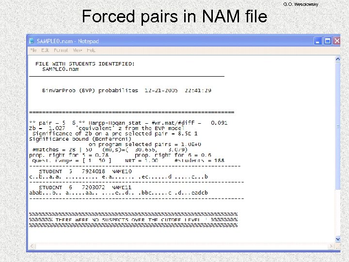 Forced pairs in NAM file G. O. Wesolowsky 