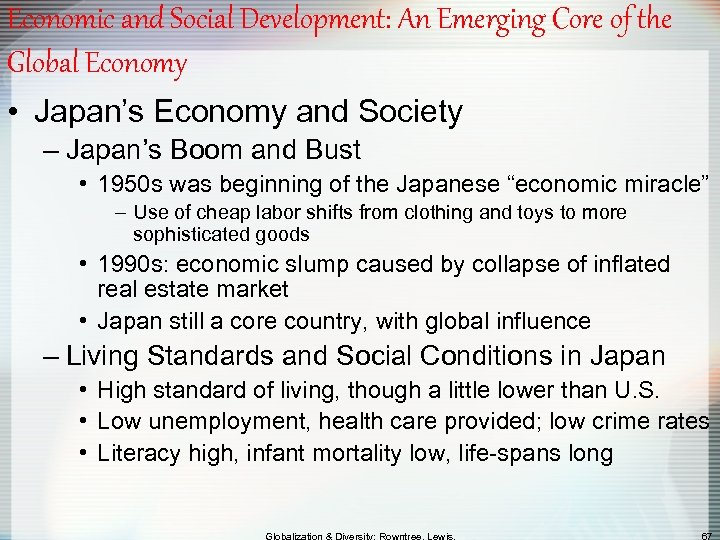 Economic and Social Development: An Emerging Core of the Global Economy • Japan’s Economy