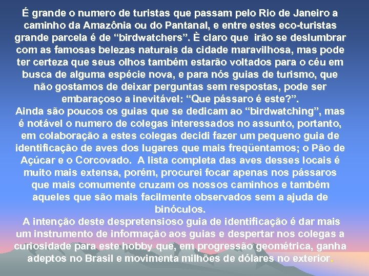 É grande o numero de turistas que passam pelo Rio de Janeiro a caminho