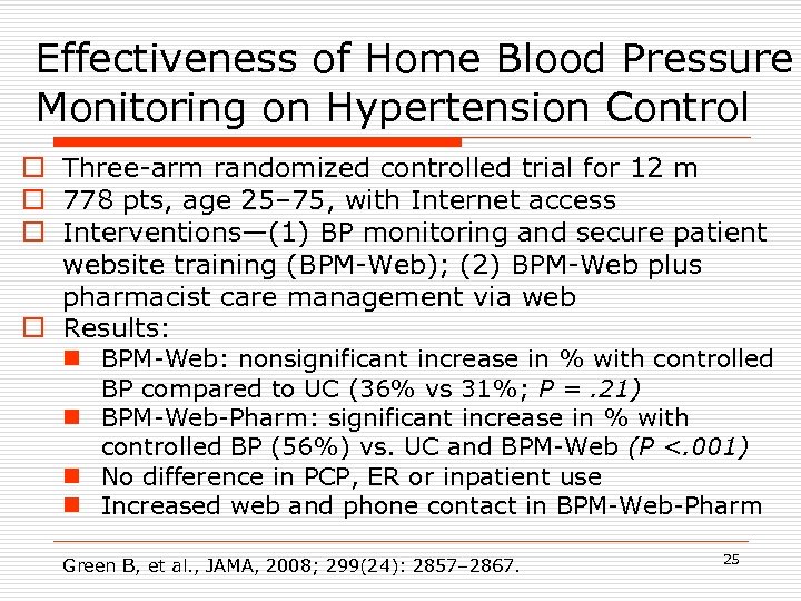 Effectiveness of Home Blood Pressure Monitoring on Hypertension Control o Three-arm randomized controlled trial