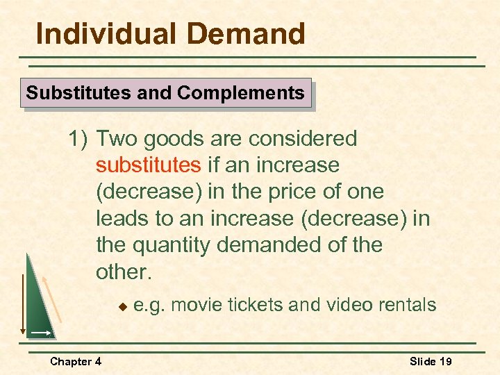 Individual Demand Substitutes and Complements 1) Two goods are considered substitutes if an increase