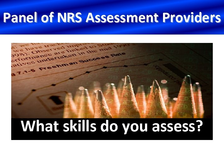 Panel of NRS Assessment Providers What skills do you assess? 