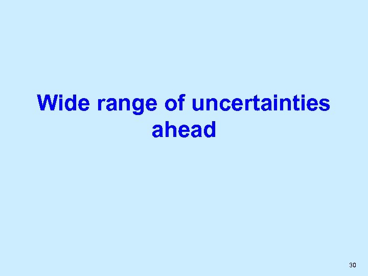 Wide range of uncertainties ahead 30 