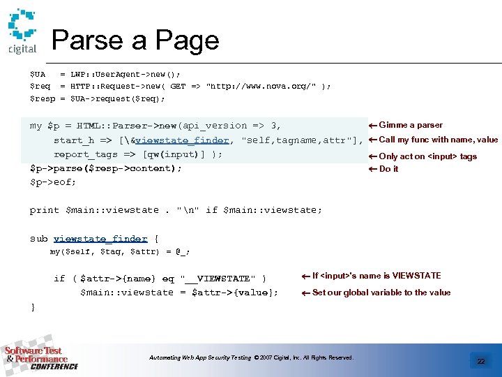 Parse a Page $UA = LWP: : User. Agent->new(); $req = HTTP: : Request->new(