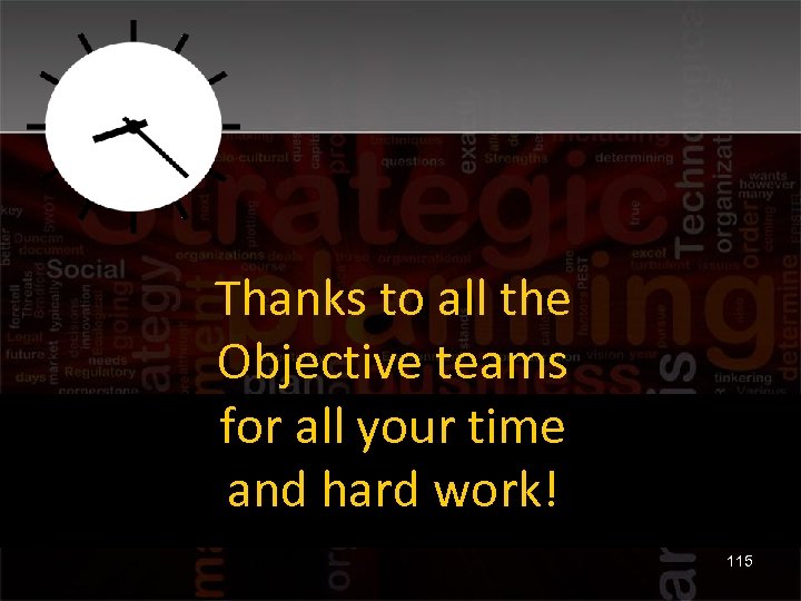 Thanks to all the Objective teams for all your time and hard work! 115