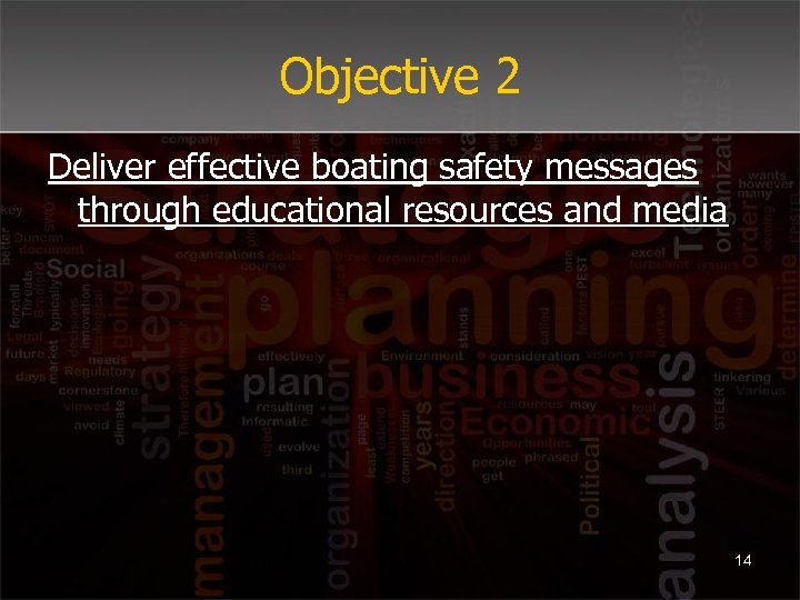 Objective 2 Deliver effective boating safety messages through educational resources and media 14 