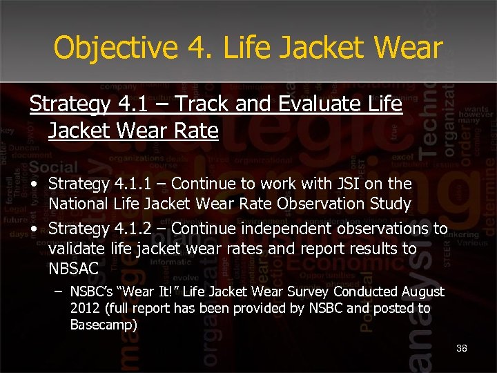 Objective 4. Life Jacket Wear Strategy 4. 1 – Track and Evaluate Life Jacket