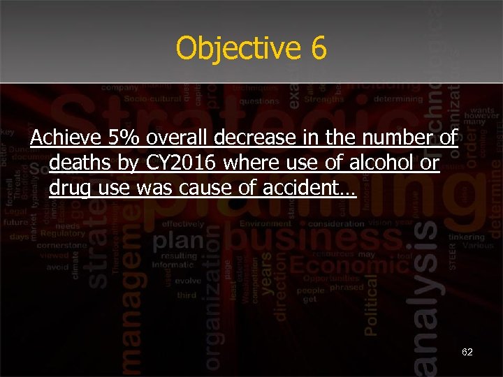 Objective 6 Achieve 5% overall decrease in the number of deaths by CY 2016